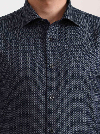 Blue & Green Printed Slim Fit Party Wear Shirt | Wyre