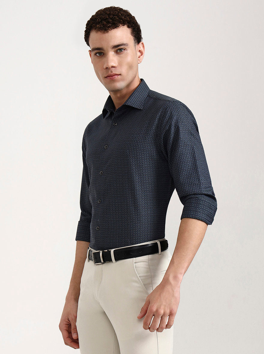 Blue & Green Printed Slim Fit Party Wear Shirt | Wyre