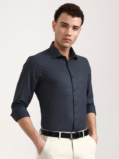 Blue & Green Printed Slim Fit Party Wear Shirt | Wyre