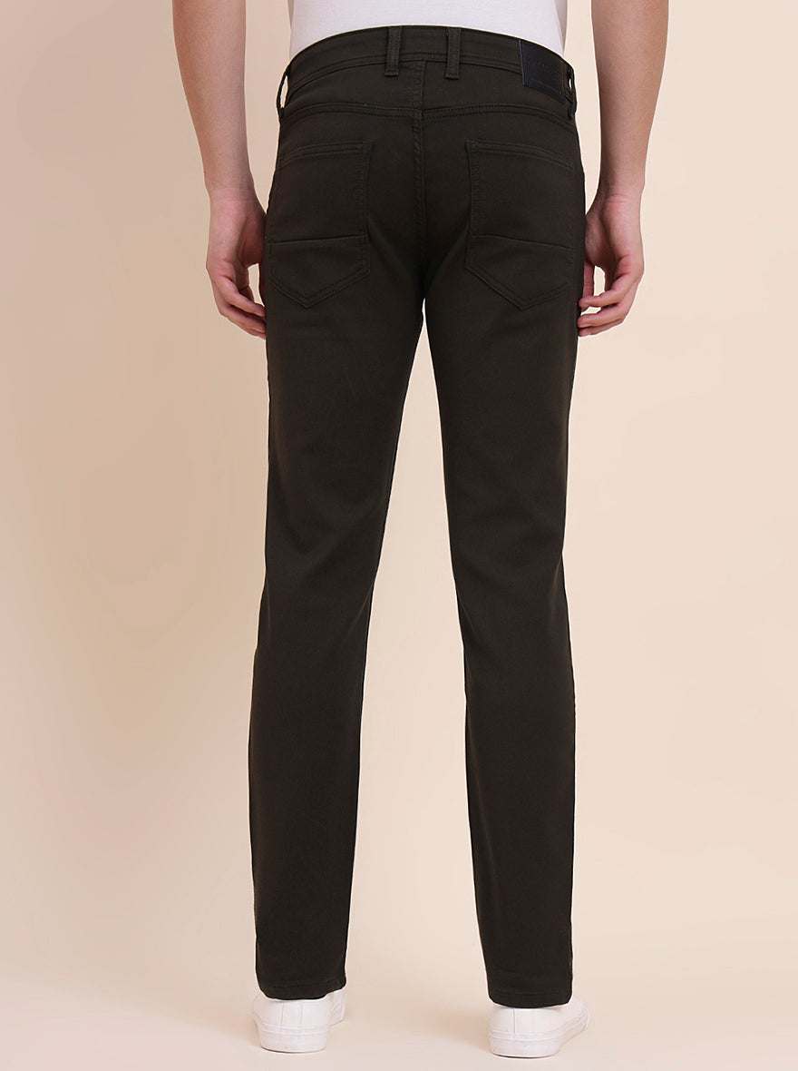 Olive Brown Solid Tailored Fit Jeans | Greenfibre