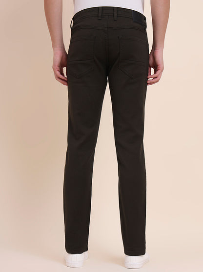 Olive Brown Solid Tailored Fit Jeans | Greenfibre