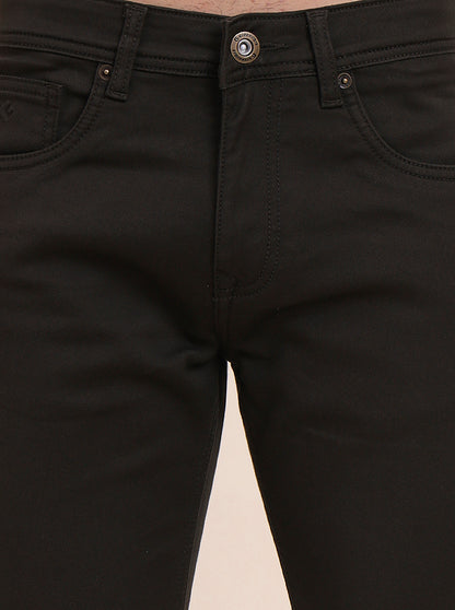 Olive Brown Solid Tailored Fit Jeans | Greenfibre