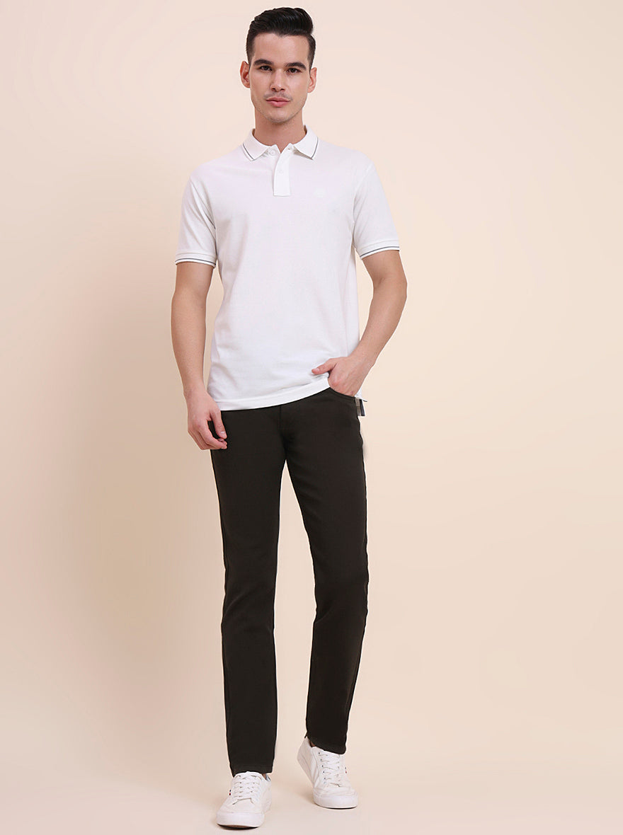 Olive Brown Solid Tailored Fit Jeans | Greenfibre