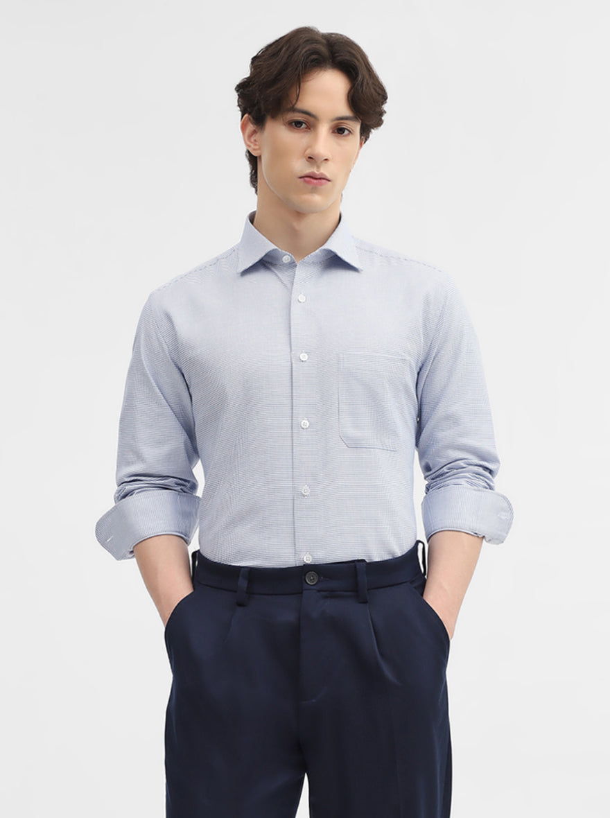 Blue Solid Slim Fit Formal Shirt | Metal