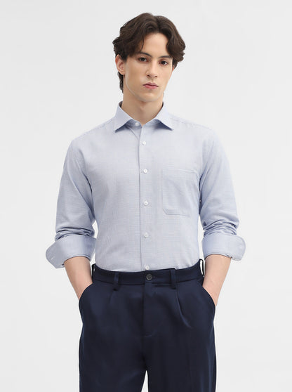 Blue Solid Slim Fit Formal Shirt | Metal