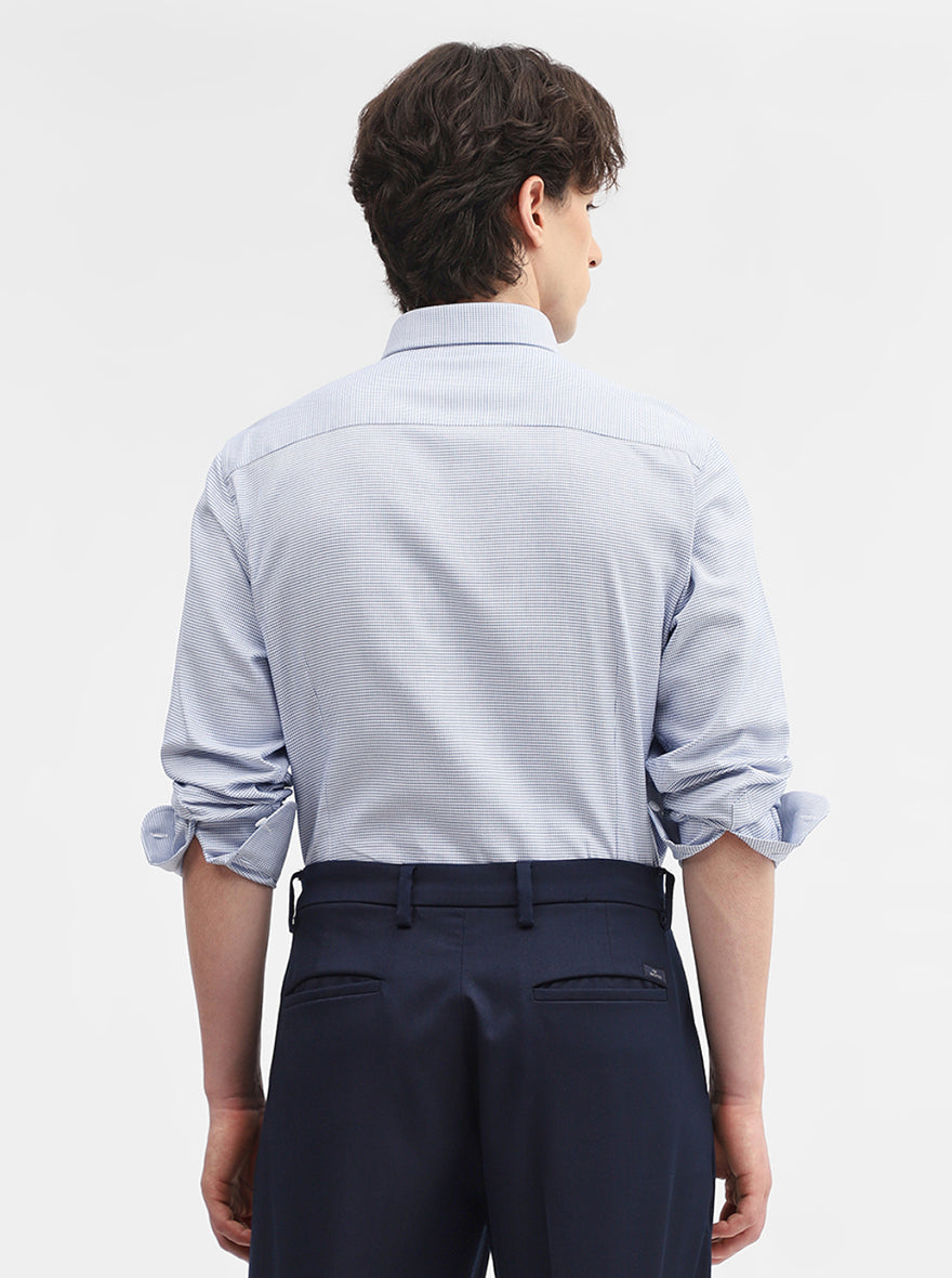 Blue Solid Slim Fit Formal Shirt | Metal
