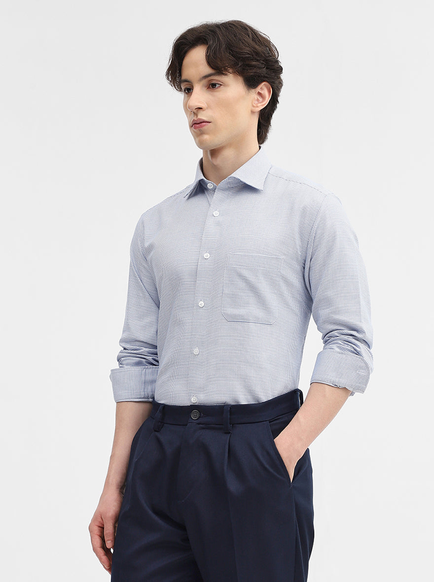 Blue Solid Slim Fit Formal Shirt | Metal