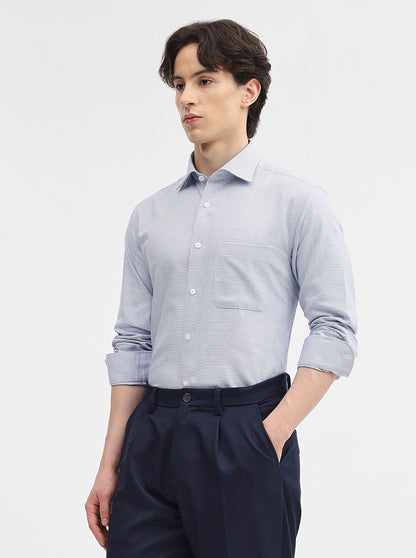 Blue Solid Slim Fit Formal Shirt | Metal