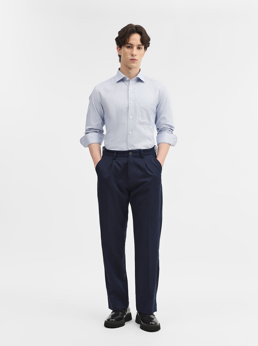 Blue Solid Slim Fit Formal Shirt | Metal