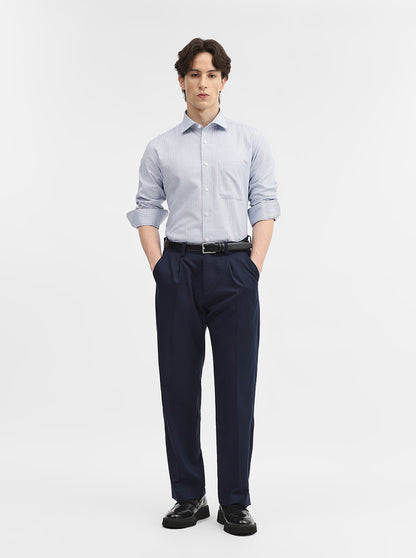 Blue Solid Slim Fit Formal Shirt | Metal