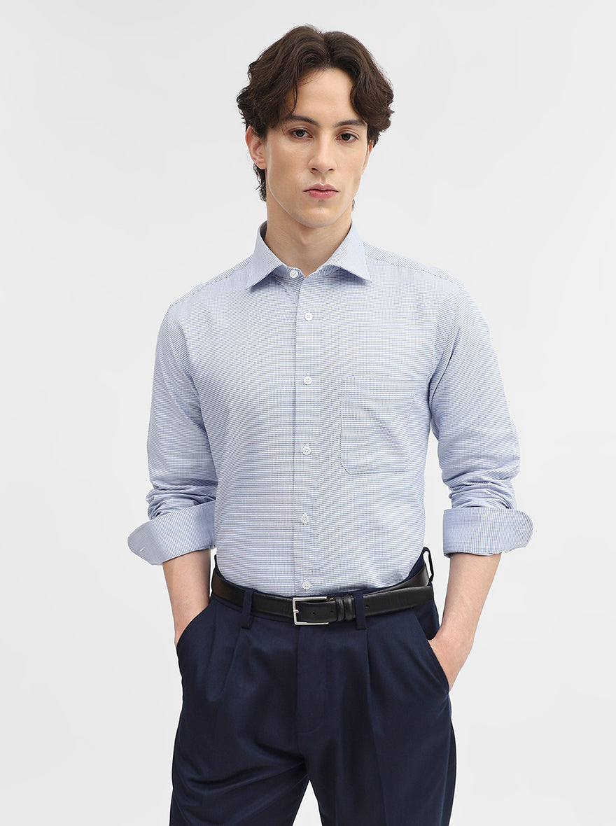 Blue Solid Slim Fit Formal Shirt | Metal