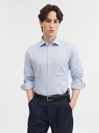 Blue Solid Slim Fit Formal Shirt | Metal