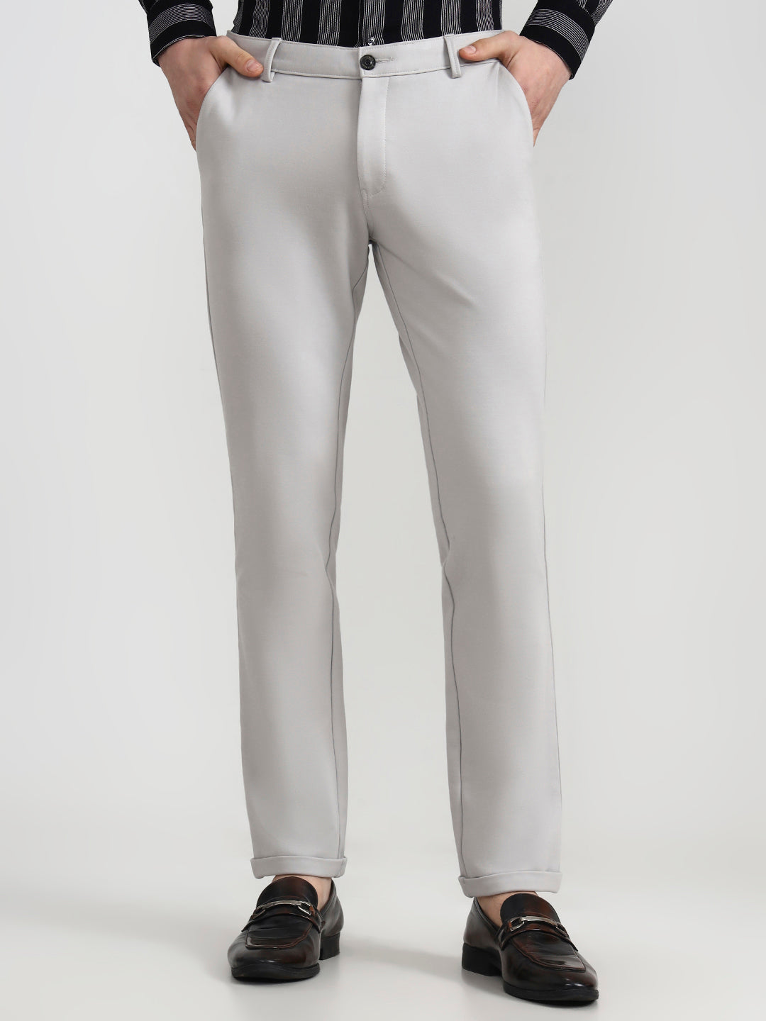 Light Grey Solid Slim Fit Club Wear Trouser | Wyre