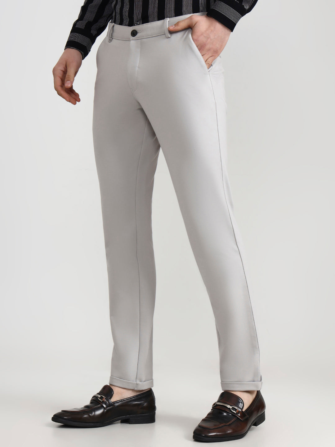Light Grey Solid Slim Fit Club Wear Trouser | Wyre
