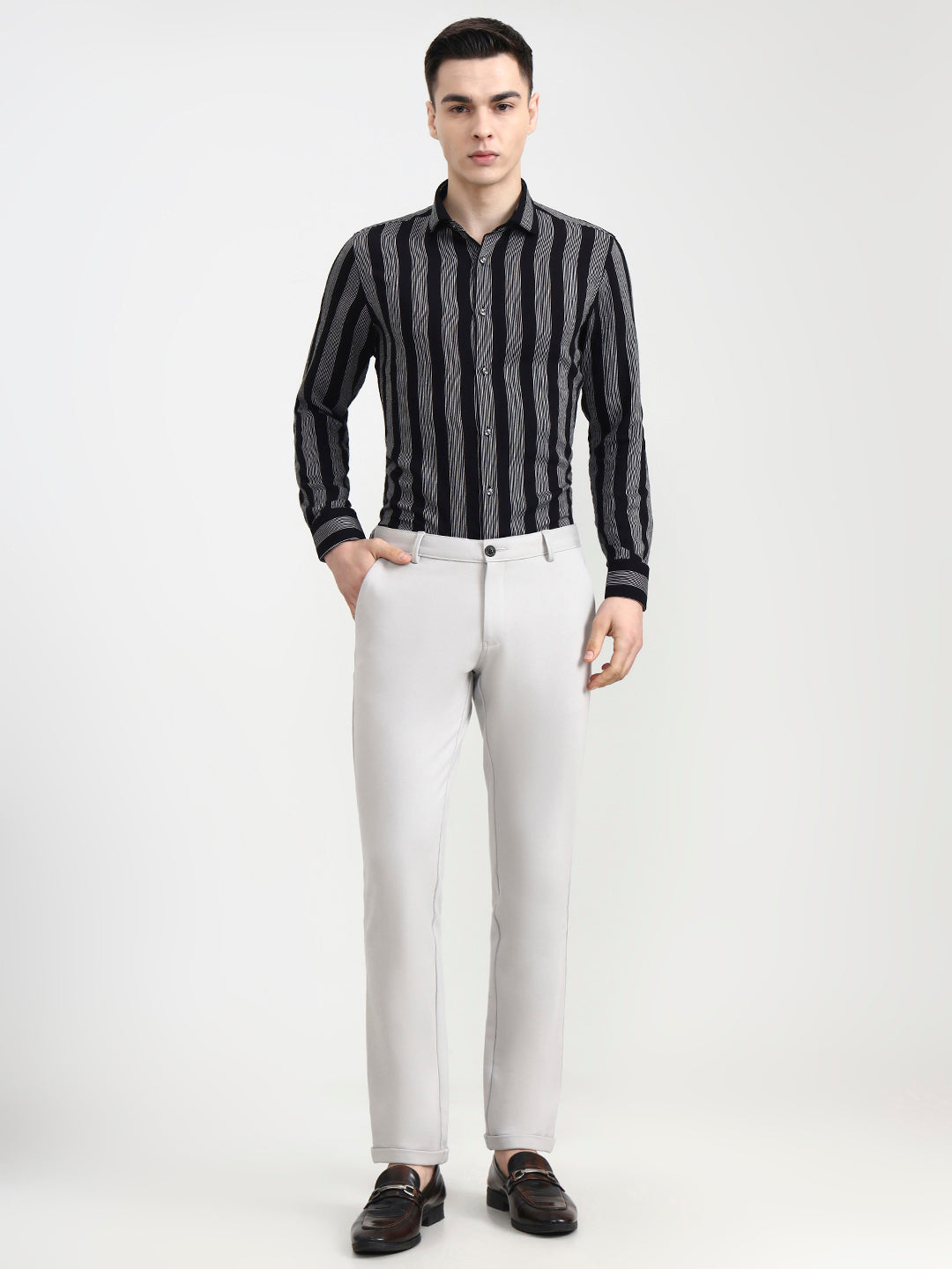 Light Grey Solid Slim Fit Club Wear Trouser | Wyre