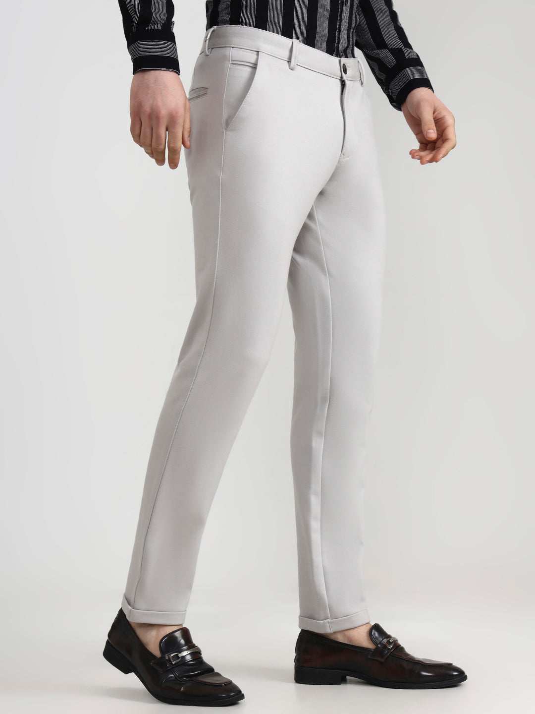 Light Grey Solid Slim Fit Club Wear Trouser | Wyre