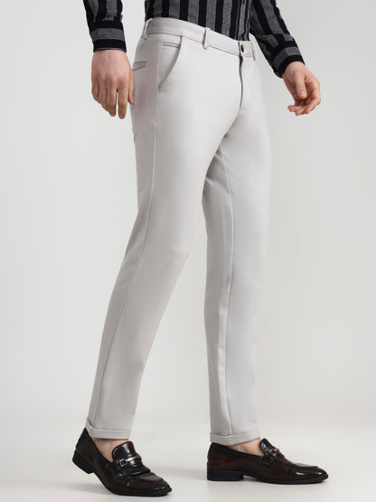 Light Grey Solid Slim Fit Club Wear Trouser | Wyre