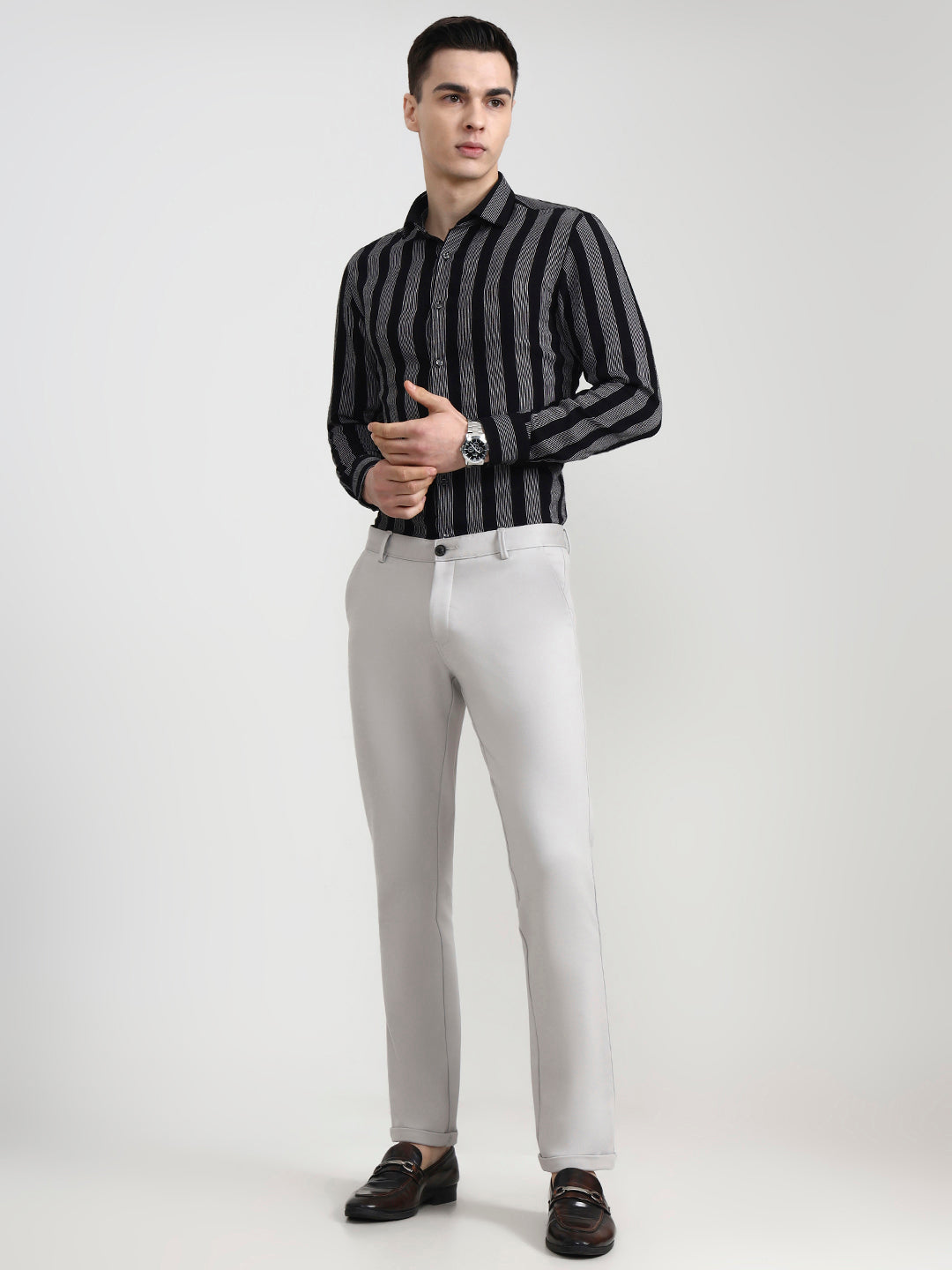 Light Grey Solid Slim Fit Club Wear Trouser | Wyre
