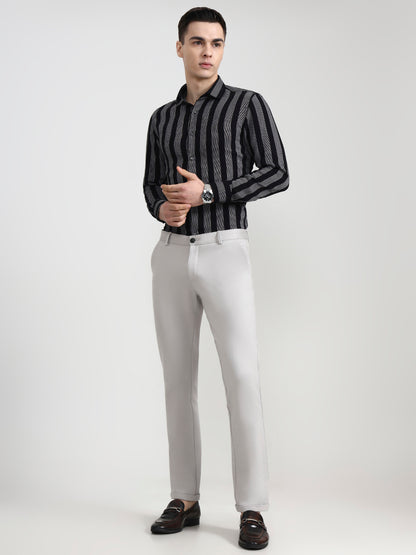 Light Grey Solid Slim Fit Club Wear Trouser | Wyre