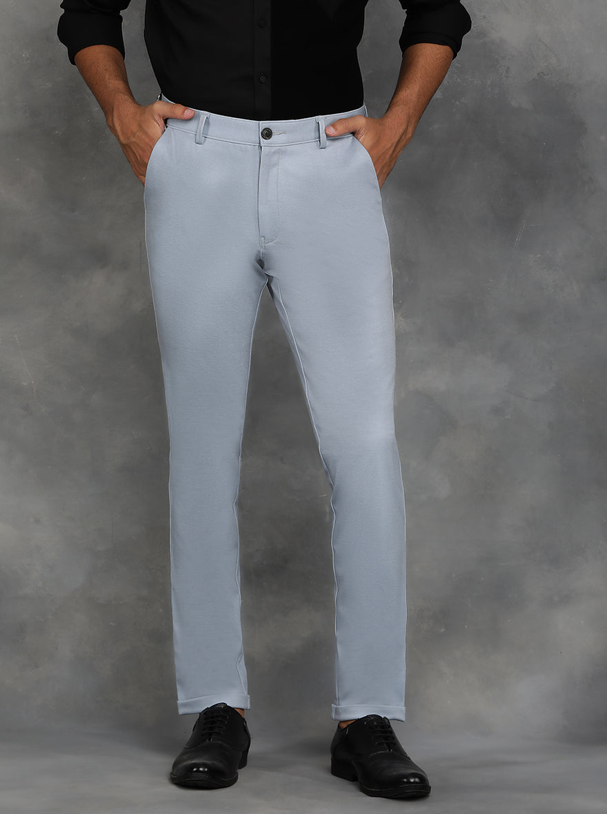 Light Blue Solid Venice Fit Casual Trouser | JadeBlue