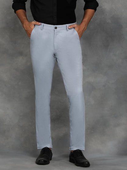 Light Blue Solid Venice Fit Casual Trouser | JadeBlue