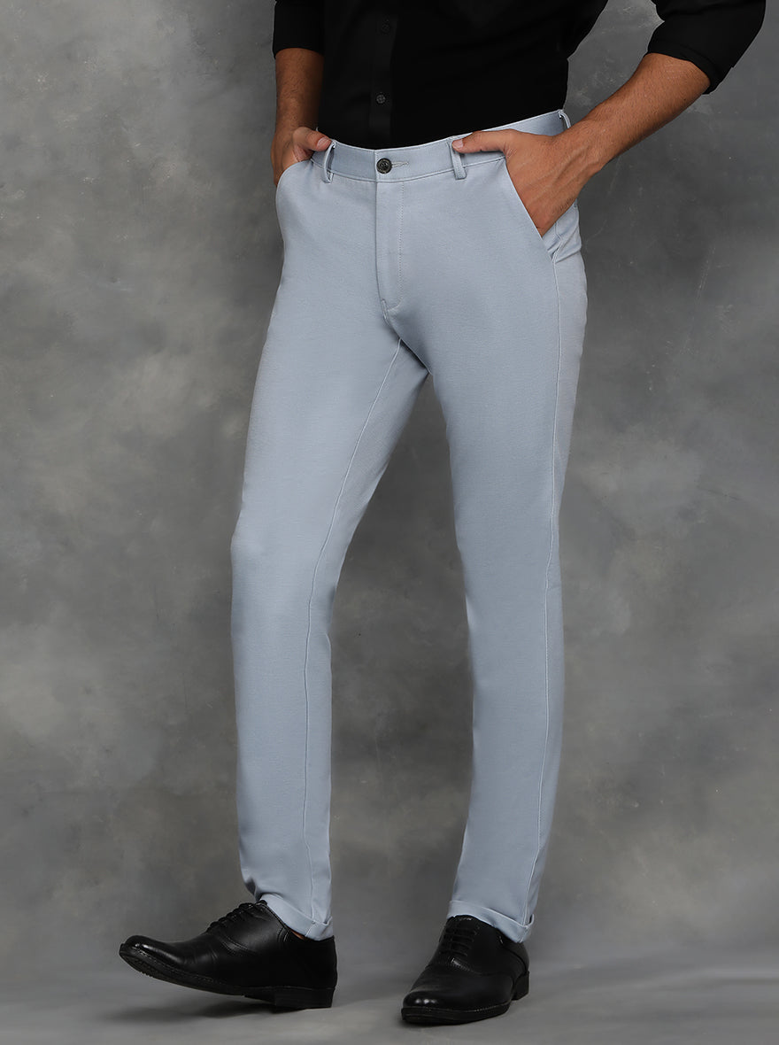 Light Blue Solid Venice Fit Casual Trouser | JadeBlue