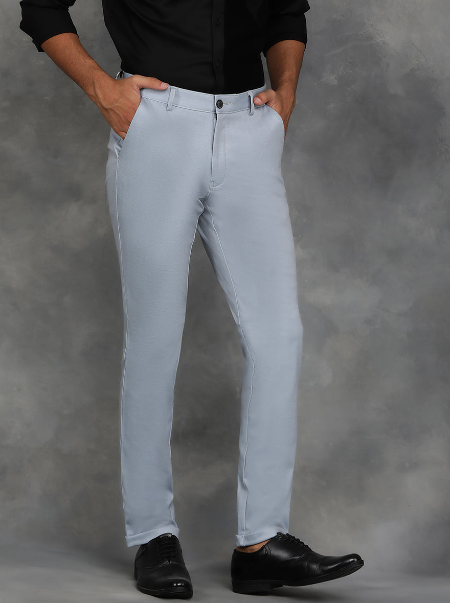 Light Blue Solid Venice Fit Casual Trouser | JadeBlue