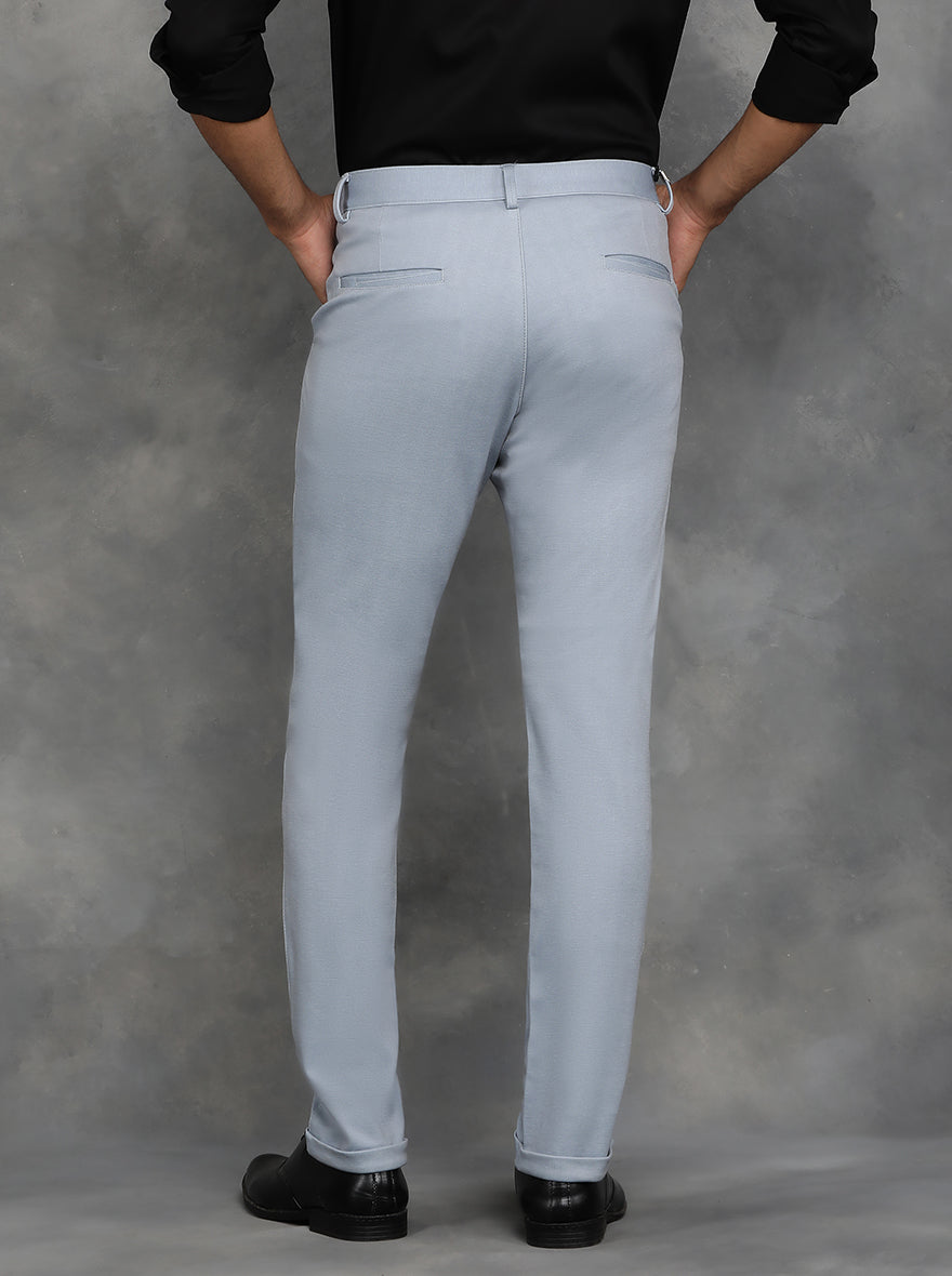Light Blue Solid Venice Fit Casual Trouser | JadeBlue