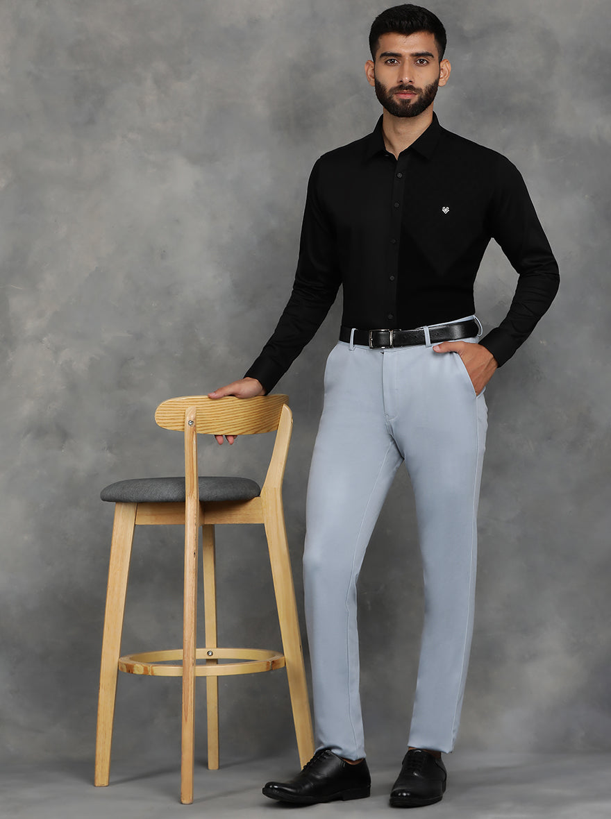Light Blue Solid Venice Fit Casual Trouser | JadeBlue