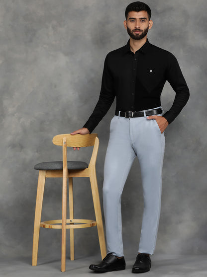 Light Blue Solid Venice Fit Casual Trouser | JadeBlue