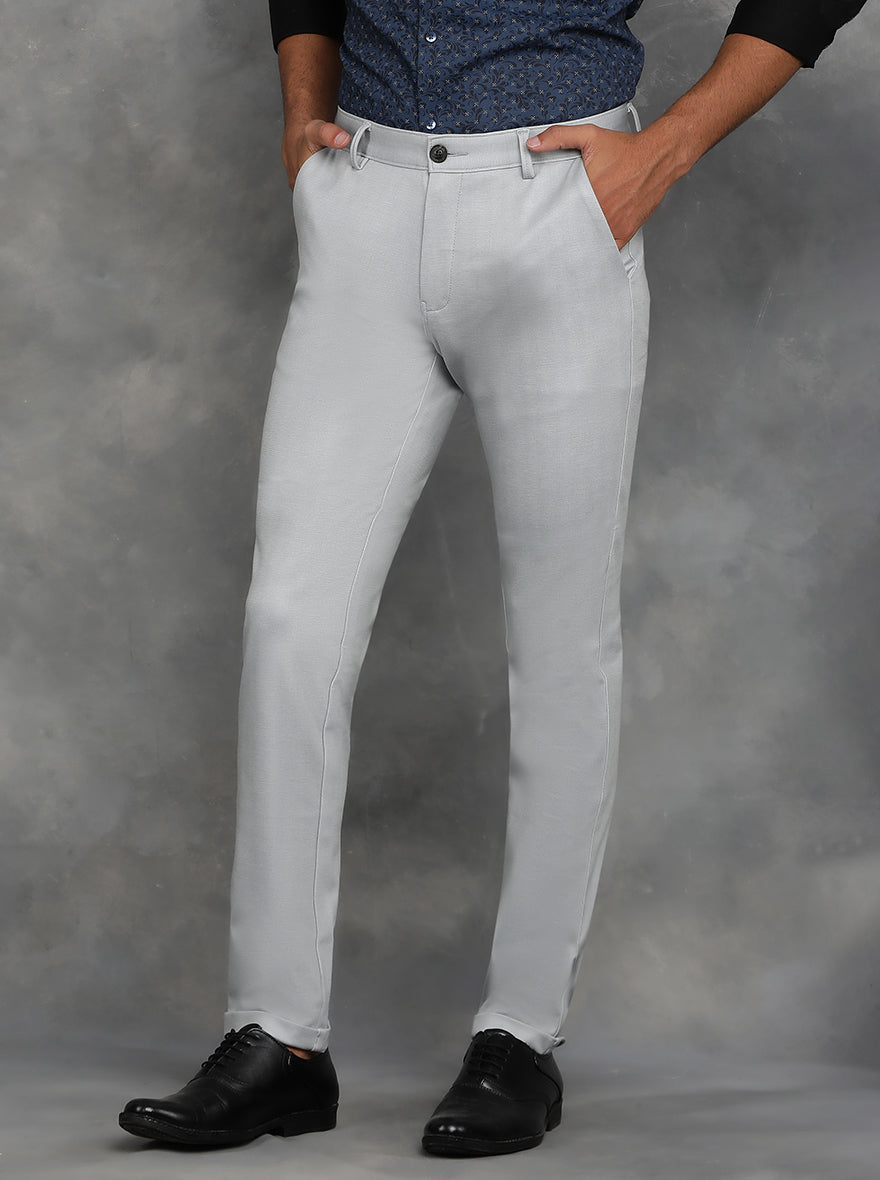 Light Grey Solid Venice Fit Casual Trouser | JadeBlue