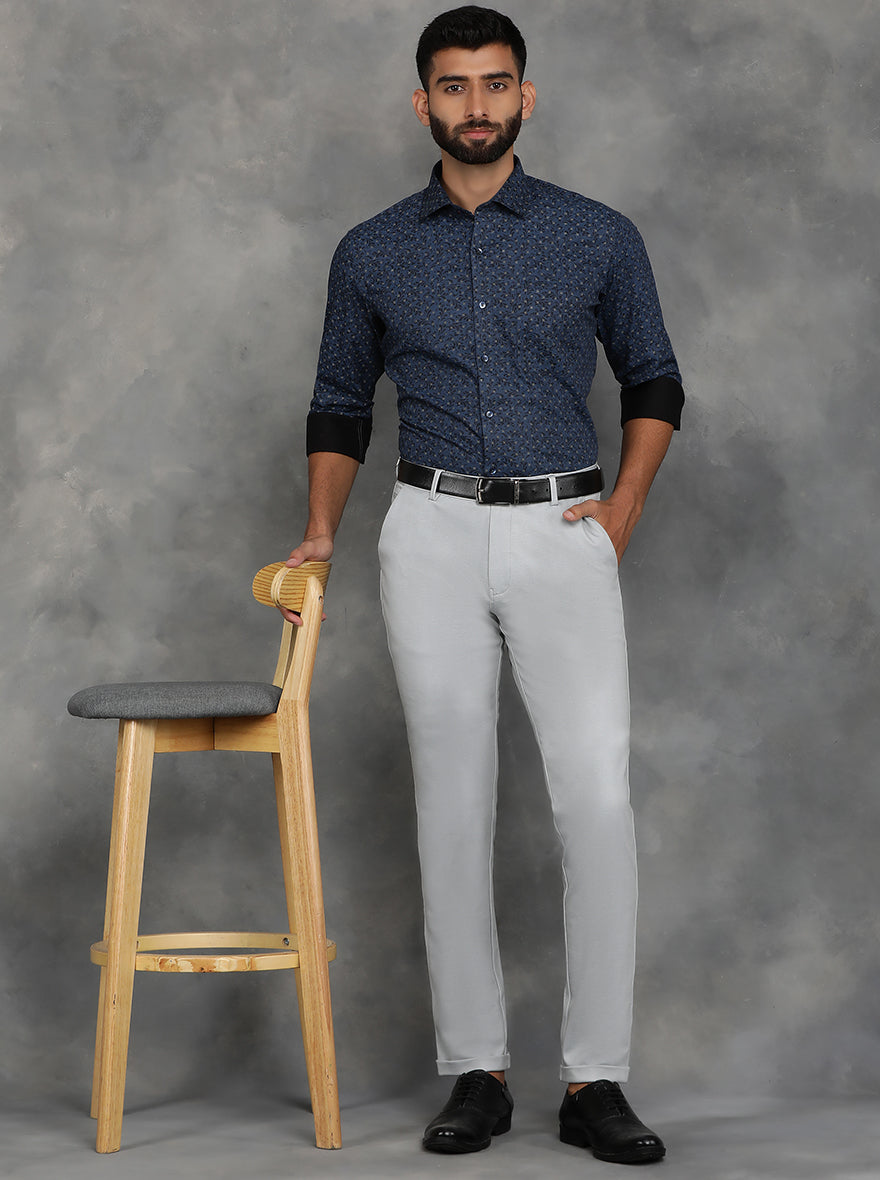 Light Grey Solid Venice Fit Casual Trouser | JadeBlue