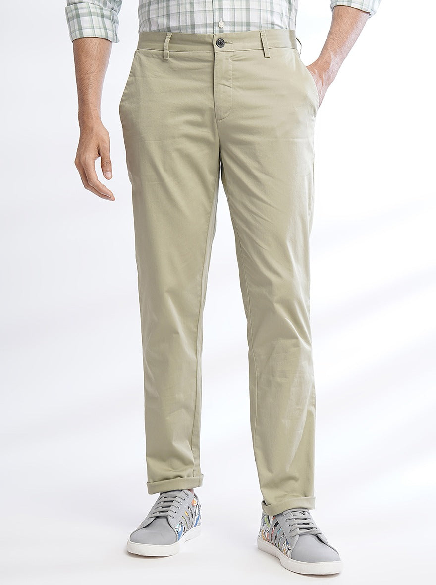 Green Solid Uno Fit Casual Trouser | JadeBlue