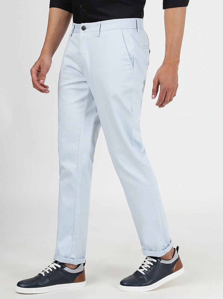Light Blue Solid Uno Fit Casual Trouser | JadeBlue