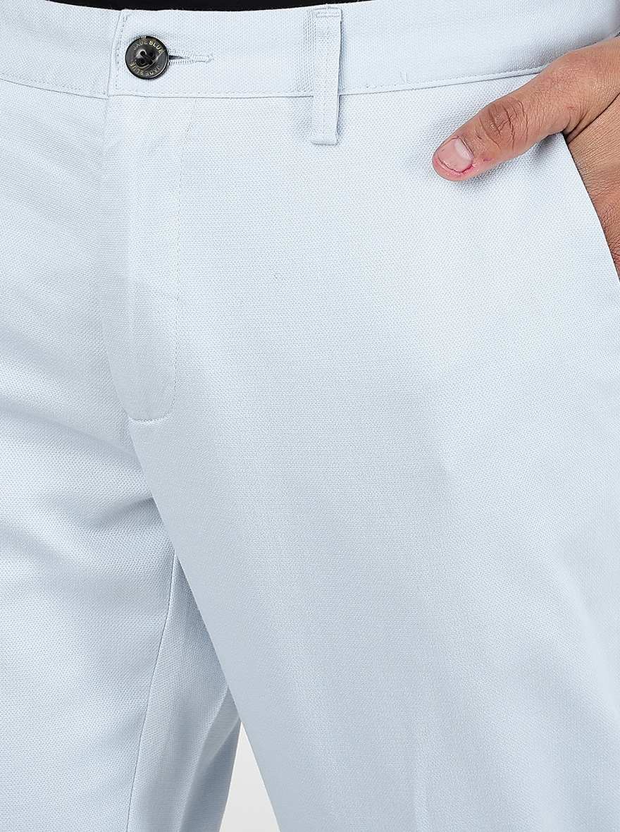 Light Blue Solid Uno Fit Casual Trouser | JadeBlue