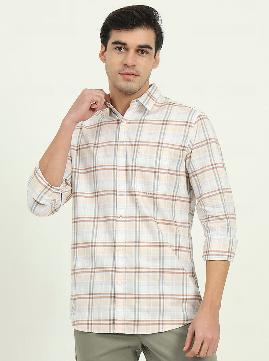 Orange Checked Slim Fit Casual Shirt | JadeBlue