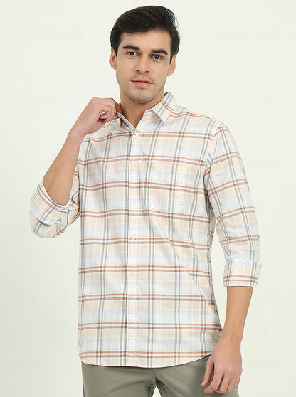 Orange Checked Slim Fit Casual Shirt | JadeBlue