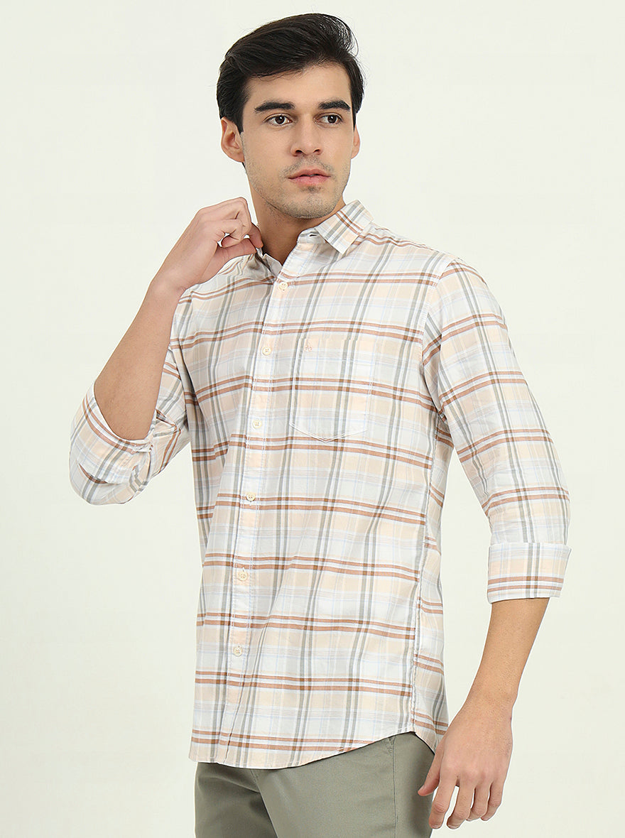 Orange Checked Slim Fit Casual Shirt | JadeBlue