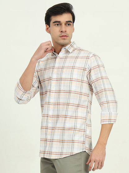 Orange Checked Slim Fit Casual Shirt | JadeBlue