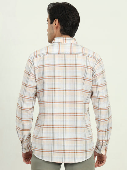 Orange Checked Slim Fit Casual Shirt | JadeBlue