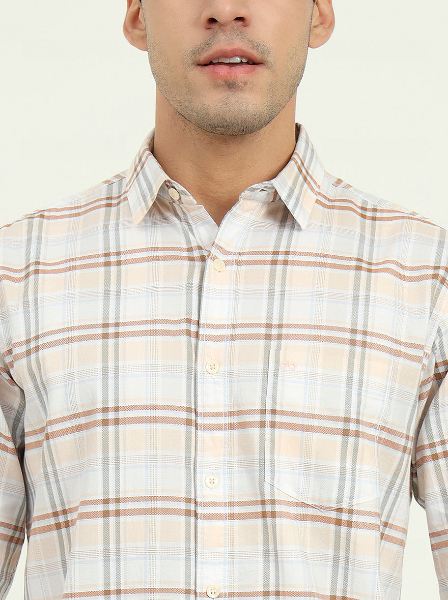 Orange Checked Slim Fit Casual Shirt | JadeBlue