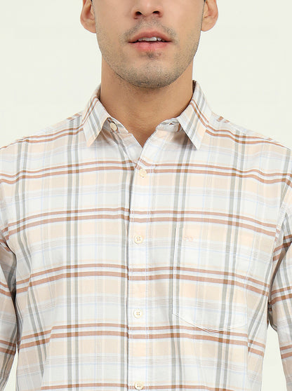 Orange Checked Slim Fit Casual Shirt | JadeBlue