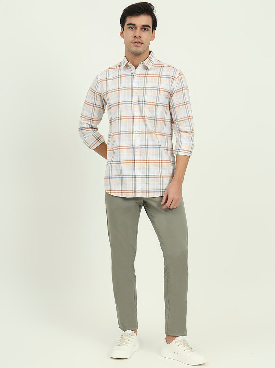 Orange Checked Slim Fit Casual Shirt | JadeBlue