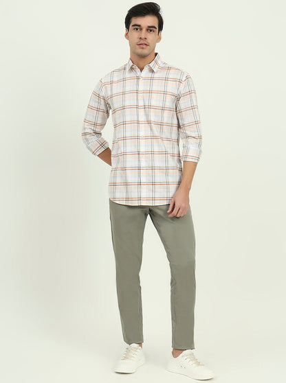 Orange Checked Slim Fit Casual Shirt | JadeBlue