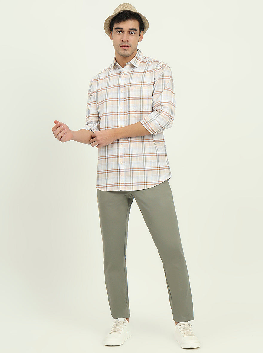 Orange Checked Slim Fit Casual Shirt | JadeBlue