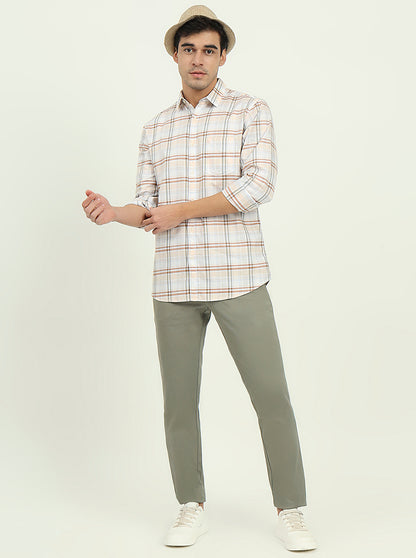 Orange Checked Slim Fit Casual Shirt | JadeBlue
