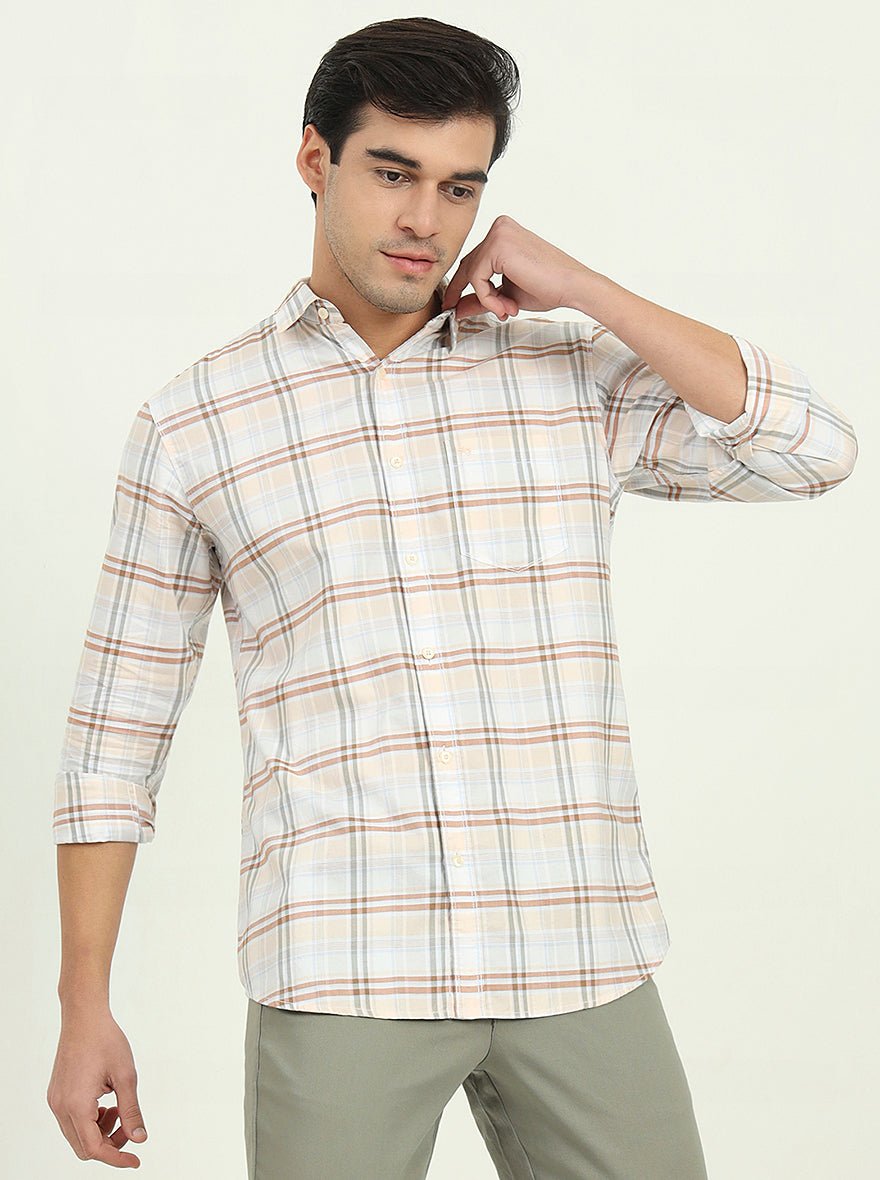 Orange Checked Slim Fit Casual Shirt | JadeBlue