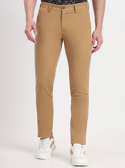 Khaki Solid Slim Fit Casual Trouser | JadeBlue