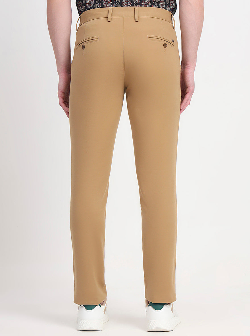Khaki Solid Slim Fit Casual Trouser | JadeBlue