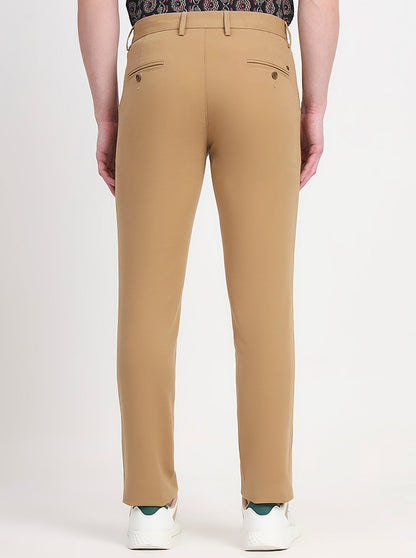 Khaki Solid Slim Fit Casual Trouser | JadeBlue